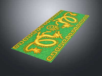 Square Green Rug Featuring Golden Dragons And Ornate Decorative Border Design 3d model
