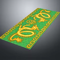 Square Green Rug Featuring Golden Dragons And Ornate Decorative Border Design