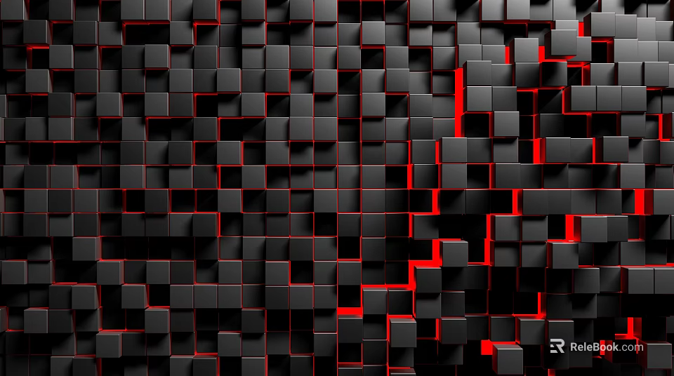 Modern 3D Geometric Background Wall With Black Cubes And Red Edges 3d model 
