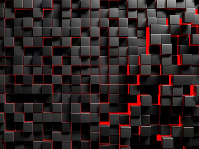 Modern 3D Geometric Background Wall With Black Cubes And Red Edges 3d model