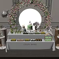 Elegant Dessert Table With Sweet Treats Pink Floral Arch VEER Sign And Silver Balloons