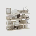 Stylish Tableware Set Including Plates Cups Teapot And Glassware On Display Shelves