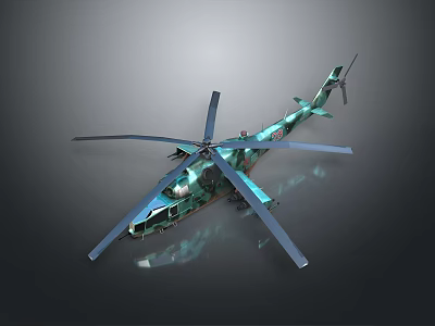 Highly Detailed Camouflage Military Helicopter With Multiple Rotors And Fuselage Structure 3d model