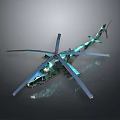 Highly Detailed Camouflage Military Helicopter With Multiple Rotors And Fuselage Structure
