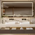 Modern Bathroom Vanity Cabinet with Double Sinks Countertop Mirror Lighting and Towels