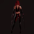 Portrait of a Woman with Red Hair in Black Leather Corset Red Accents and Necklace