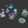 Colorful Plants Featuring Crystal And Shell Like Structures With Vibrant Flowers