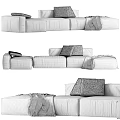 Modern Gray Linen Sectional Sofa With Soft Pillows And Cozy Throw Blanket