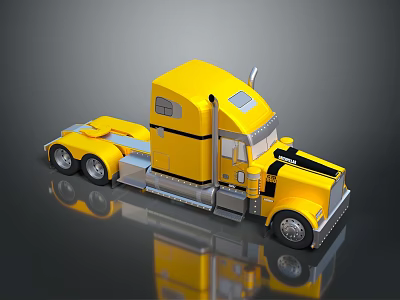 Yellow Semi Truck 3D Model With Detailed Cab Black Stripes Shiny Wheels 3d model