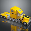 Yellow Semi Truck 3D Model With Detailed Cab Black Stripes Shiny Wheels