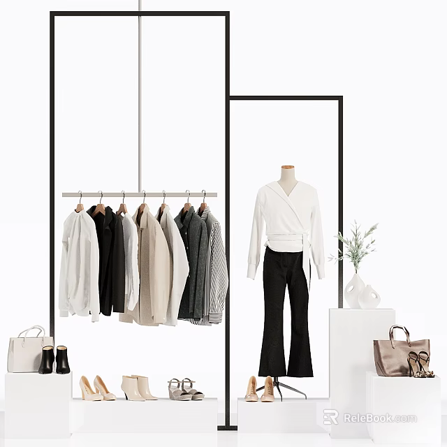 Clothing Rack With Hanging Clothes And Fashion Accessories 3d model 