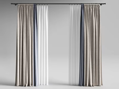 Beige White Blue Multi Colored Curtains With Sheer And Velvet Layers 3d model