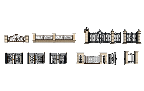 European-style gate iron railing fence 3d model