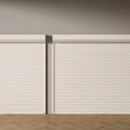 White Roller Shutters Installed On Gray Wall With Herringbone Wood Floor