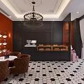 Modern Dessert Shop Interior With Orange Walls Chandelier Cactus Hexagonal Tiles Dessert Displays Pink Decor