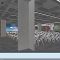 Spacious Modern Industrial Conference Room With Neat Rows Of Office Chairs And Large Presentation Screen