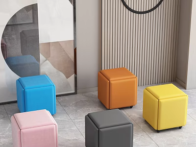 Modern Colorful Square Stools Featuring Blue Pink Gray Orange Yellow Colors For Interior 3d model