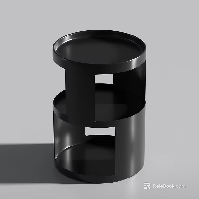 Modern Black Side Table With Open Shelves And Circular Top Design 3d model 