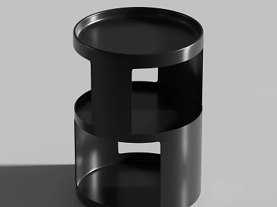 Modern Black Side Table With Open Shelves And Circular Top Design 3d model