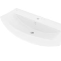 White Curved Ceramic Washbasin With Single Hole Countertop Installation Design