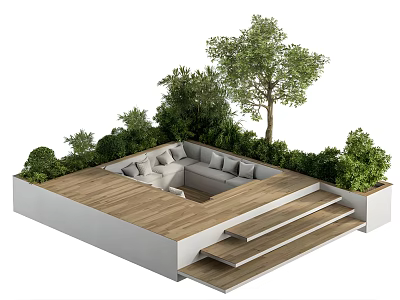 Outdoor Corner Sofa on Wooden Deck with Greenery and Steps 3d model Outdoor Corner Sofa on Wooden Deck with Greenery and Steps 3d model