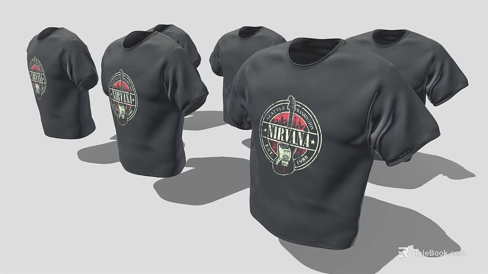 Black T Shirts With Round Logo Design Featuring Text And Graphics 3d model 