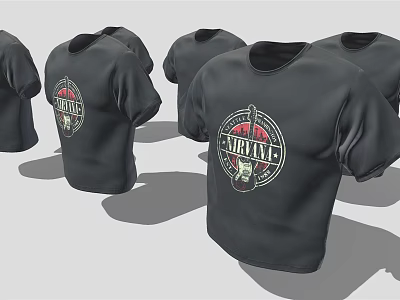 Black T Shirts With Round Logo Design Featuring Text And Graphics 3d model