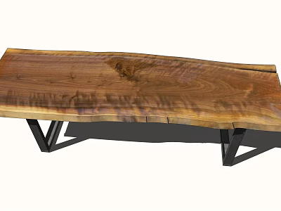 Modern Wooden Desk with Natural Wood Grain Top and Black Metal Legs 3d model