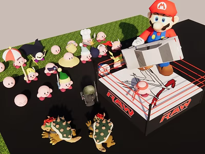 Super Mario Standing In Boxing Ring With Toad And Koopa Troopa Characters And PLAY Sign 3d model