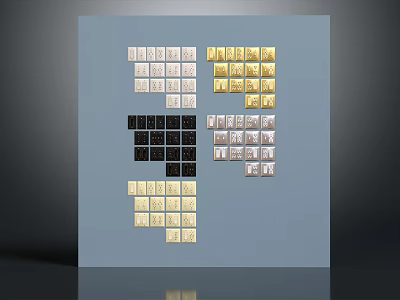Colored Square Samples In Various Tones Arranged With White Gold Black And Silver 3d model