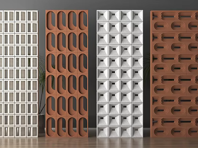 Stylish Room Dividers With Geometric Cutout Patterns In White And Brown For Home Interior 3d model