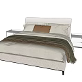 Modern Double Bed With White Frame Orange Pillows Striped Blanket And Bedside Table 3d model