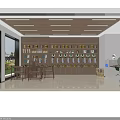 Modern Tobacco And Liquor Store Interior With Wooden Shelves Stocked Products Lighting And Table