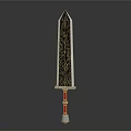 Ornate Decorative Sword with Intricate Patterns Red Hilt and Silver Base