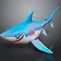 Cartoon Blue Shark Toy With White Body Red Stripes Smiling Face And Blue Eyes