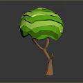 Cartoon Scene with Low Poly Tree Vibrant Green Canopy and Brown Trunk