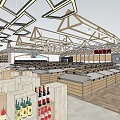 Supermarket Department Store Interior Design With Shelves Product Displays And Shopping Area