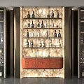 Modern Wine Cabinet Interior With Marble Finish Central Orange Seat Glass Doors And Wine Bottles