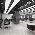 Modern Hair Salon Interior With Spacious Layout Barber Chairs Mirrors White Floor And Striped Ceiling