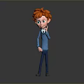 Cartoon Man With Red Hair In Blue Shirt And Blue Pants Standing On Grey Background