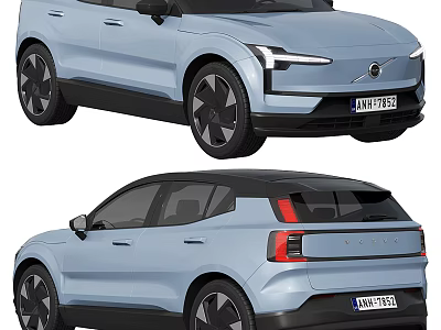 Volvo Light Blue SUV Front And Rear Views 3d model