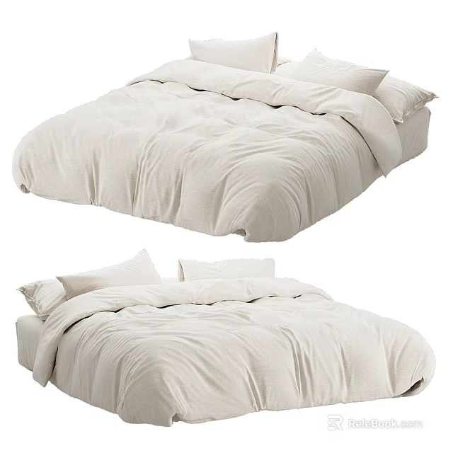 Double Bed With White Bedding And Pillows In Simple Minimalist Design 3d model