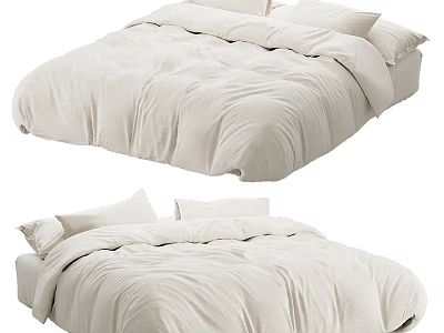 Double Bed With White Bedding And Pillows In Simple Minimalist Design 3d model
