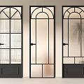 Modern Black Framed Glass Doors With Arched Top And Unique Patterns 3d model