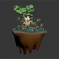 Colorful Cartoon Scene Of Floating Island With Green Tree Small Animals And Flowers