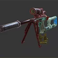 Long Range Sniper Rifle Featuring Telescopic Sight Tripod Stand Metallic Barrel and Ammunition Bullets