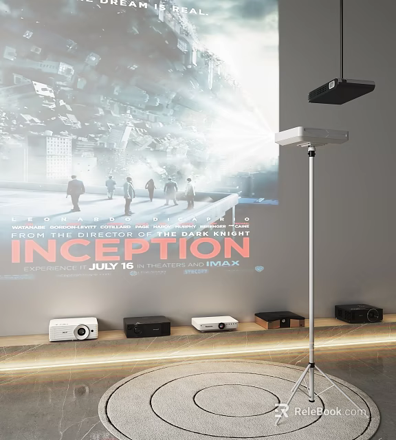 Projection Monitoring Equipment With Multiple Projectors And Floor Stand Installation Setup 3d model 
