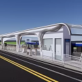 Modern Light Rail Station Platform With Tracks And White Canopy Design 3d model