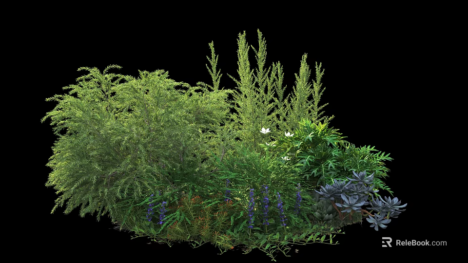 Various Types Of Garden Shrubs With Lush Green Foliage Different Textures And Landscaping Design 3d model 