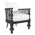 Traditional Carved Wooden Armchair With White Cushion And Intricate Frame Design Details